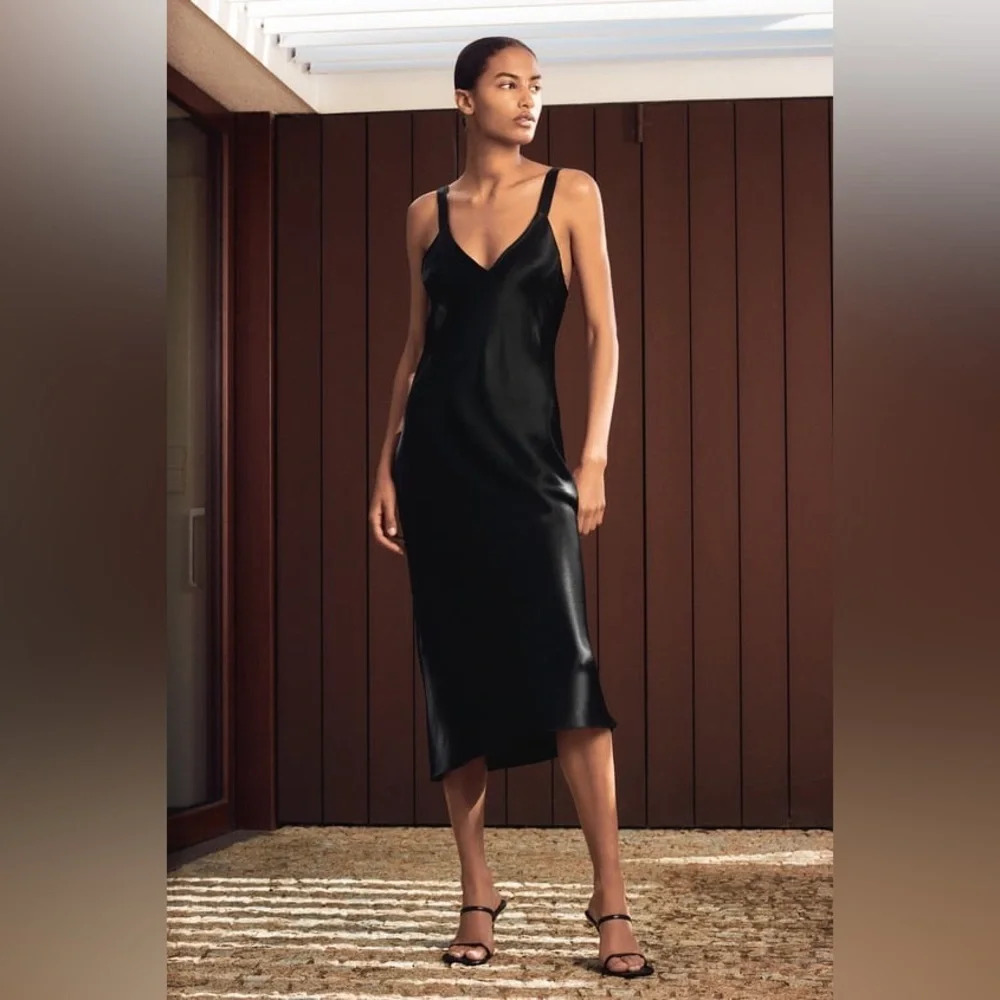 NWT Zara Black Satin Effect Midi Dress Small